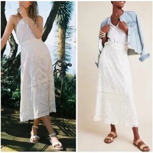 FARM Rio White Lace Midi Skirt